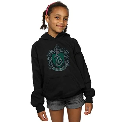 Image of Harry Potter Girls Slytherin Distressed Crest Hoodie 12 13 Years Black