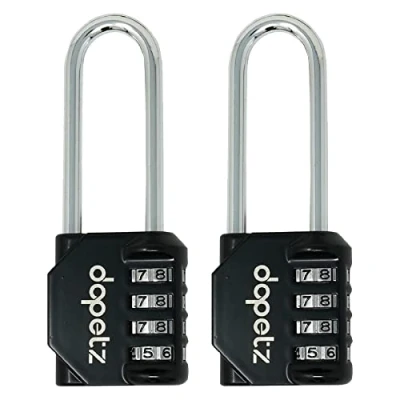 Image of Dapetz ® Combination Padlock, Long Shackle Padlock 4 Digit Resettable Lock Weatherproof Outdoor for School Gym Locker, Shed, Fence, Hasp (2 Pack, Black)