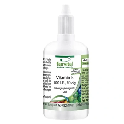 Image of Fairvital Vitamin E 100 IU Oil Liquid Bulk Pack containing Over 1200 Drops Vegan 50ml