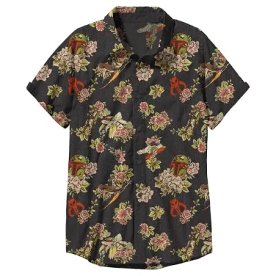 Image of STAR WARS Men&#039;s Button Down Shirt, Black Boba Fett Floral, S