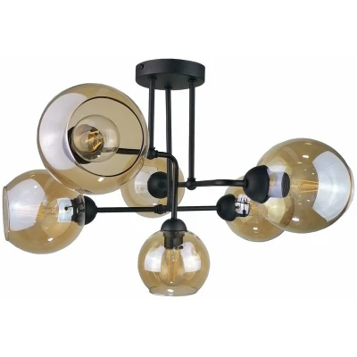 Image of Monde Multi Arm Semi Flush Ceiling Light Black, 55cm, 6x E27