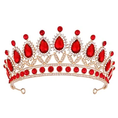 Image of Tiara for Women, Vofler Gold Crown w/ Ruby Royal Queen Red Crystal Rhinestone Headpiece Headband Princess Girls Kids Bridal Birthday Wedding Pageant Prom Homecoming Halloween Costume Party