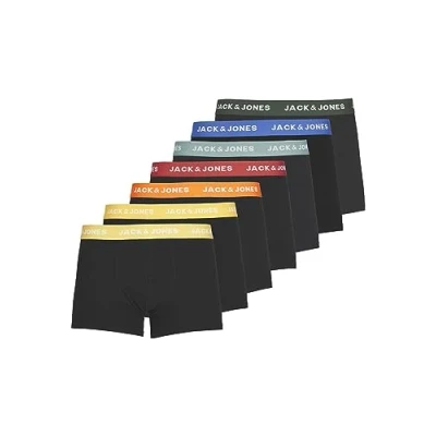 Image of JACK &amp; JONES Men&#039;s Jacvito Solid Trunks 7 Pack Noos Boxer Shorts, Black, L