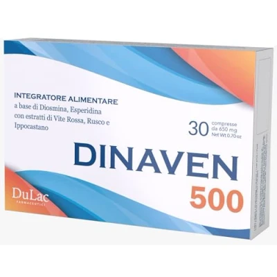 Image of DuLàc, Dinaven 500, Food Supplement with Diosmin and Hesperidin, Helpful for Heavy Swollen Legs, Microcirculation, Fragile Capillaries, Made in Italy, 30 Tablets of 650 mg
