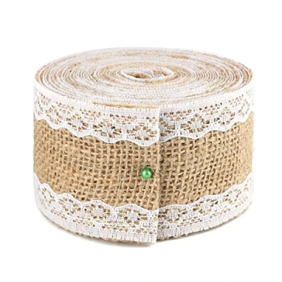 Image of G2PLUS Hessian Burlap Ribbon with Lace, 5M Natural Jute Trim Craft Ribbon, Rustic Themed Tape for Gift Wrapping and Crafts