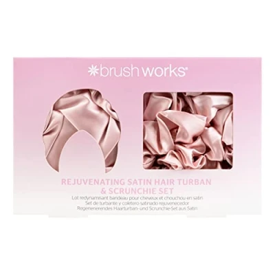 Image of Brushworks Rejuvenating Satin Hair Turban and Scrunchie Set