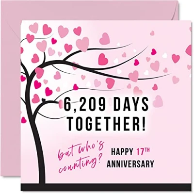 Image of Funny 17th Anniversary Card for Wife or Husband 6209 Days Together I Love You Gifts, Happy Wedding Cards Partner, 145mm x Greeting Seventeenth Anniversaries