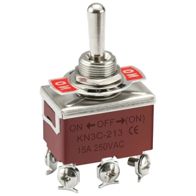 Image of Heschen Metal Toggle Switch, DPDT, ON/OFF/(ON) Side Momentary, 3 Position, 15A 250VAC, CE