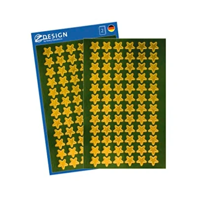 Image of AVERY Zweckform 144 Stickers Christmas Stars Gold (Made in Germany, Stickers, Glossy Paper, Self Adhesive Decoration for Cards, Gifts, Bags) 2 Sheets / 72 Star 52805