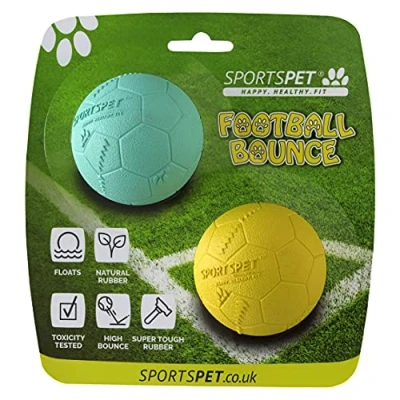 Image of SPORTSPET Football Bounce Rubber Dog Ball Indoor Outdoor Exercise Interactive Toy Premium High Non Toxic (2 Pack Bounce) (64mm)