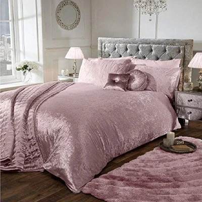 Image of Crushed Velvet Bedding Duvet Cover Pillow Case Bed Set (Blush Pink, King)