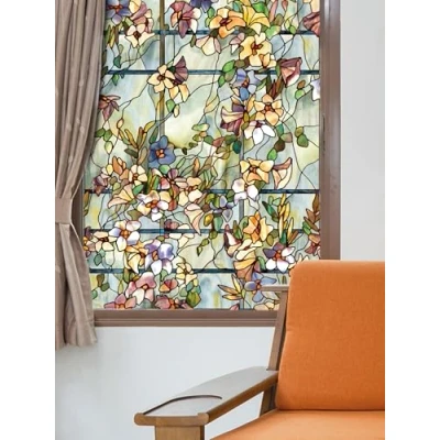 Image of Artscape Trellis Window Privacy Film Stained Glass Pattern Non Adhesive &amp; UV Protection Easy to Apply Removable 61cm x 92cm Made in USA