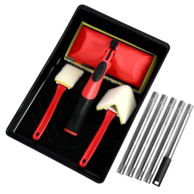 Image of 7 Inch Paint Pad Set, Edging Tool, Corner Walls &amp; Ceilings Painting Tool with Extension Pole Tray, Decorating Furniture Pads for Wall Wood Flooring Shed Fence