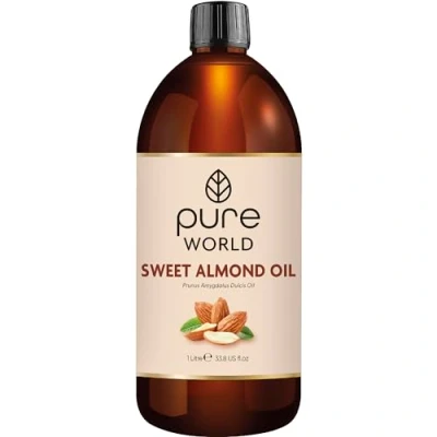 Image of Pure World Natural Almond Oil 1 Litre, 1000ml REAL 100% and Undiluted. Cold &amp; Freshly Pressed Premium Quality Message, Skin, Nails, Body Face, Edible Vegan.