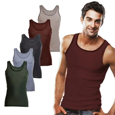 Image of SGS 5 Pack: Stylish Men&#039;s Vests &amp; Tank Tops in White Black or Coloured Ideal as Muscle Shirts Undershirts