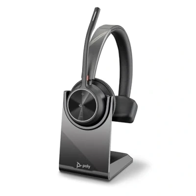 Image of Poly Voyager 4310 UC Wireless Headset &amp; Charge Stand Single Ear Bluetooth w/Noise Canceling Boom Mic Connect PC/Mac/Mobile Works w/Teams (Certified), Zoom