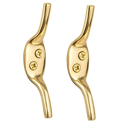 Image of 2X Solid Brass 3&quot; Cleat Hooks Roman Blind/Curtain Tie Backs Washing Line Downs