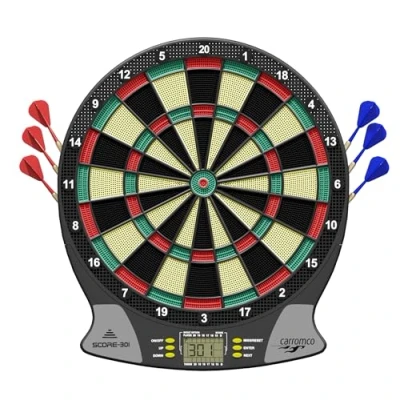 Image of Carromco Electronic Dart Board Score 2nd Generation 92016 Unisex Adult, Black, Red, Green, Yellow
