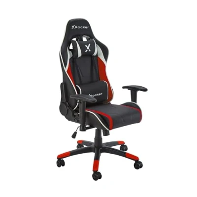 Image of X Rocker Agility Gaming Chair, Racing Computer Chair for Kids and Juniors, Swivel Office Ergonomic PC with High Back, Headrest Lumbar Support Cushion, Height Adjustable RED