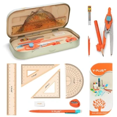 Image of YPLUS Geometry Set for Students, Math Protractor Compass with Rulers, Box of Protactor Kit Class Supplies and School, 12 Pcs