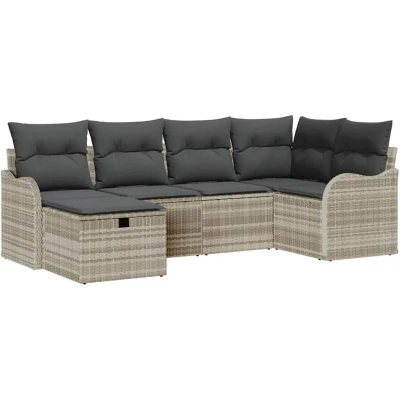 Image of vidaXL 6 Piece Garden Sofa Set with Cushions Light Grey Poly Rattan