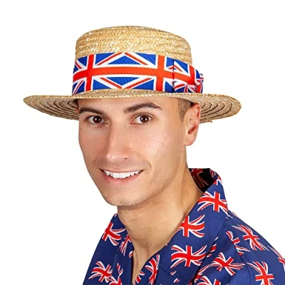Image of Wicked Costumes G.B Union Jack Classic Straw Boater Hat