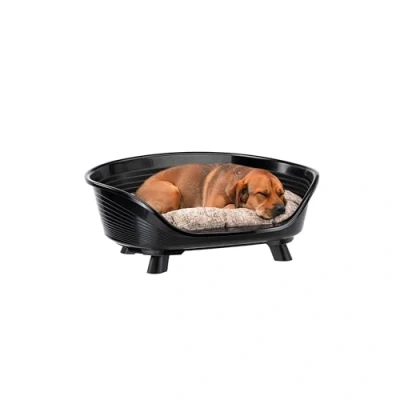 Image of Ferplast Dog Bed &amp; Cat with Cotton Cushion, Raised Bed, Plastic Medium, Washable, Basket, Breathable Antislip, THRONE 70,5 x 52 h 28,5 cm, Black