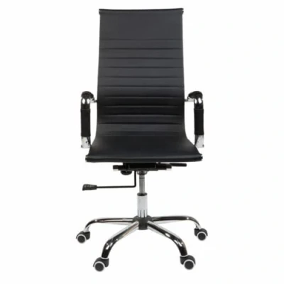 Image of EVRE High Back Curved Boardroom Chair Faux Leather &amp; Chrome Finish For Office Home Black