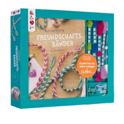 Image of Kreativ Set Kunterbunte Freundschaftsbänder: Buch mit Knüpfanleitungen, Bändchenhalter und Material für bis zu 6 Freundschaftsbändern (Buch plus Material)