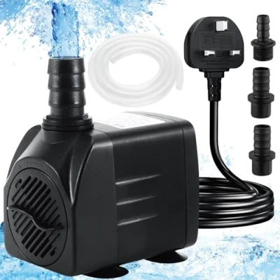 Image of Submersible Water Pump, Ultra Quiet Feature Pump 1500L/H 25W Aquarium Pumps for Fountain Pond Fish Tank Replacement with 3 Nozzles