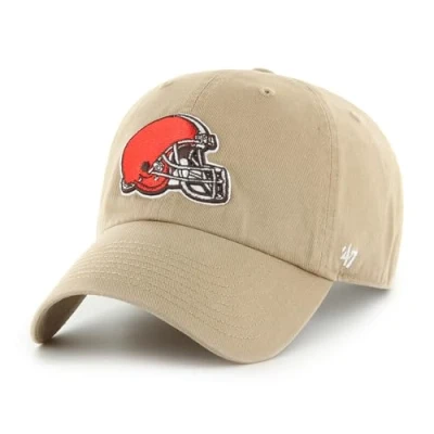 Image of 47 NFL Cleveland Browns Clean Up Unisex Baseball Cap, Adjustable Buckle Strap, Team Logo, Colour Khaki