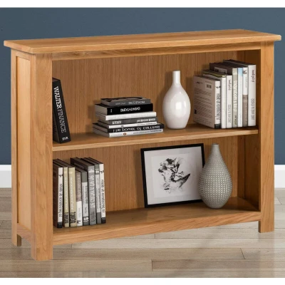 Image of Hallowood Furniture Waverly Oak Wide Bookcase, Adjustable Bookshelf, Wooden Light Bookcase with Shelf, Low Open Bookshelf for Home &amp; Office