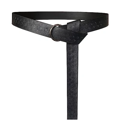 Image of HiiFeuer Medieval Embossed PU Leather O Ring Belt, Retro Renaissance Knight Belt (Black D)