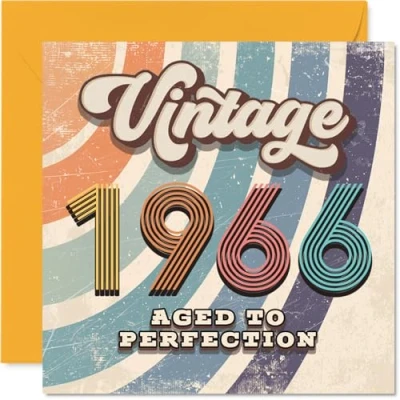 Image of 59th Birthday Card for Men Women Vintage 1966 Aged To Perfection Happy 59 Cards Wife Cousin Grandad Daughter Auntie Husband, 145mm Bday Greeting