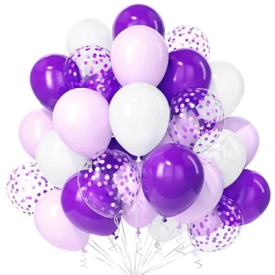 Image of Teselife Purple and White Balloons, 30Pcs 12 Inch Dark Pastel Confetti Balloon with Ribbon Girls Women Birthday Wedding Anniversary Engagement Bridal Baby Shower Party Decorations