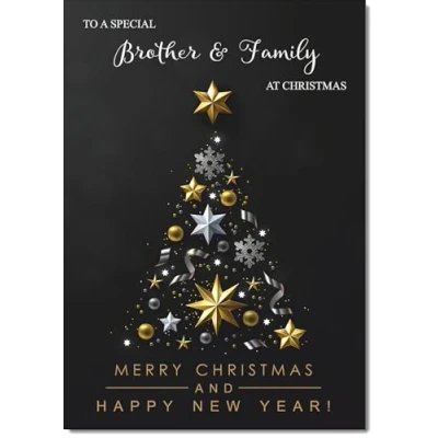 Image of doodlecards Brother and Family Christmas Card Black Abstract Tree Large A4 Size for &amp; with Plain Envelope