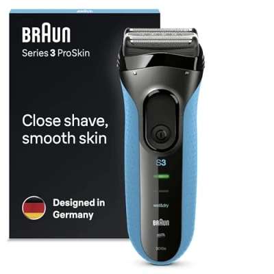 Image of Braun Series 3 ProSkin Electric Shaver, Razor for Men With Precision Head, Cordless, Wet &amp; Dry, 2 Pin Bathroom Plug, 3010s, Black/Blue