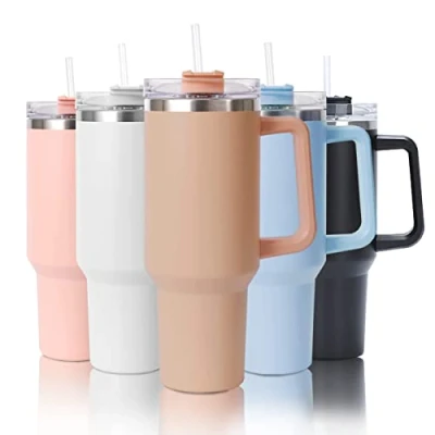Image of mebiusyhc 40oz Stainless Steel Vacuum Insulated Cup Double Wall Travel Flask Car Coffee Mug Tumbler with Straw Handle for Hot Iced
