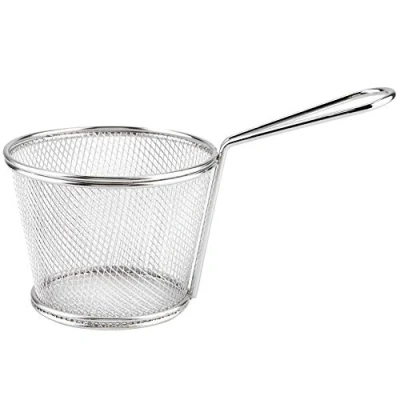 Image of Round Wire Fry Basket,Mini Stainless Steel Chips Deep Baskets Food Presentation Strainer Potato Cooking Tool,for Cafe Restaurant Your Home