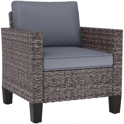 Image of Outsunny Single Seater Rattan Garden Armchair, PE Wicker Chair with Armrests and Cushions, Galvanised Steel Frame for Conservatory, Porch, Dark Grey