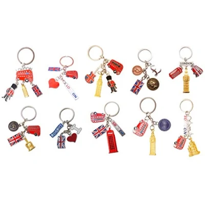 Image of ShopEwebb London Icons Mix UK Souvenir Set of 10 Metal Key Rings