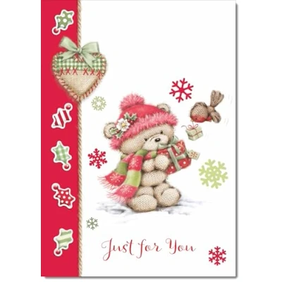 Image of doodlecards Blank Christmas Card Cute Bear with Red Hat Medium Size Plain Envelope