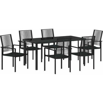 Image of vidaXL 7 Piece Garden Dining Set Black PVC Rattan