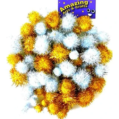 Image of Pom Poms Gold and Silver 60 Assorted Sizes