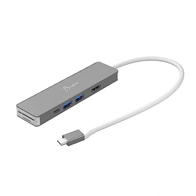 Image of j5create 4K Elite USB C Multi Adapter, 4K60 HDMI, 2 x 10Gbps A, 1 C, PD Pass Through Charging, SD/Micro SD (JCD390)