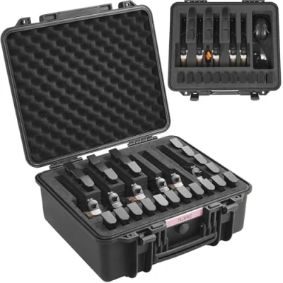 Image of Hard Pistol Cases with Pre cut Lining, Waterproof &amp; Dustproof Gun Case for 6 Pistol, 19.3x17.1x8.3 in Lockable Case, Black Vevor