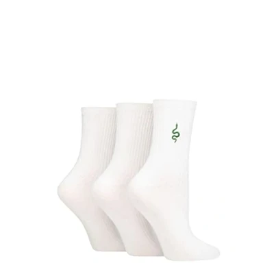 Image of Women&#039;s 3 Pair SOCKSHOP Wildfeet Embroidered Ribbed Socks White Snake 4 8 UK