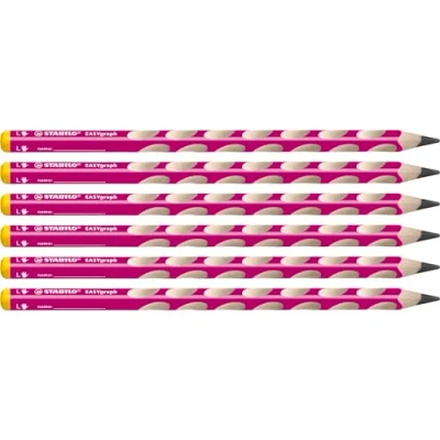 Image of Ergonomic Graphite Pencil STABILO EASYgraph Left Handed Pack of 6 Pink HB