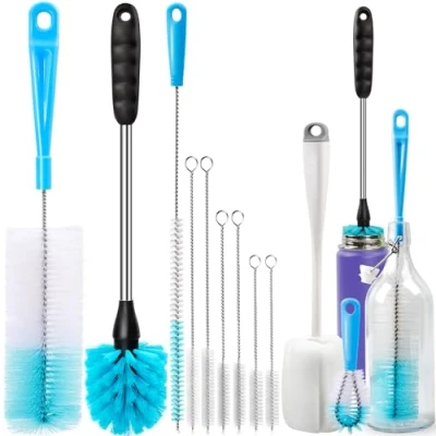 Image of Holikme Bottle Cleaning Brush Set, Long Handle Cleaner for Washing Narrow Neck Beer Bottles, Wine Decanter, Cup, Pipes, Hydro Flask Tumbler, Sinks, Cup Cover