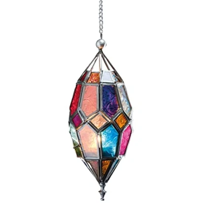 Image of Moroccan Style Hanging Glass Tealight Lantern (Medium Multi)
